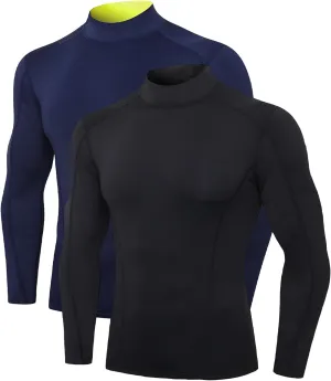2/3 Pack Men's Compression Shirts Long Sleeve Workout Shirts Mock Turtleneck Athletic Base Layer Active Undershirts Tops