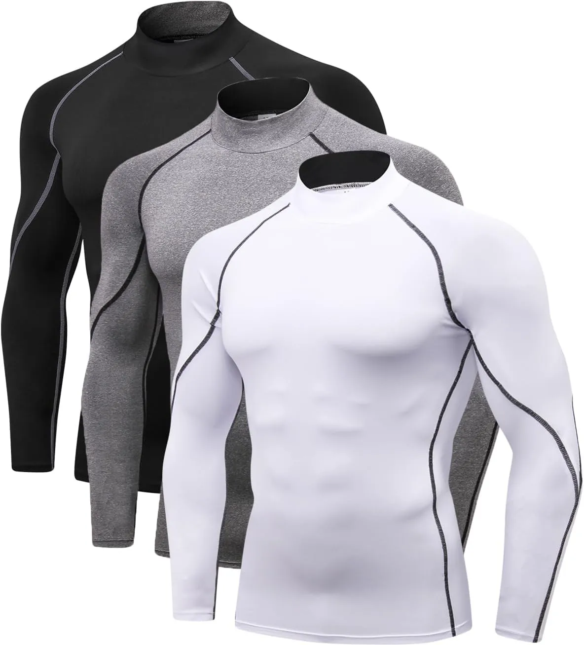2/3 Pack Men's Compression Shirts Long Sleeve Workout Shirts Mock Turtleneck Athletic Base Layer Active Undershirts Tops