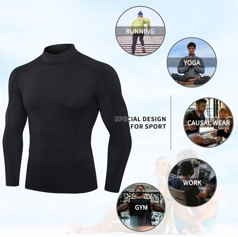 2/3 Pack Men's Compression Shirts Long Sleeve Workout Shirts Mock Turtleneck Athletic Base Layer Active Undershirts Tops