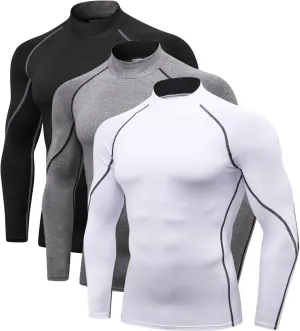 2/3 Pack Men's Compression Shirts Long Sleeve Workout Shirts Mock Turtleneck Athletic Base Layer Active Undershirts Tops