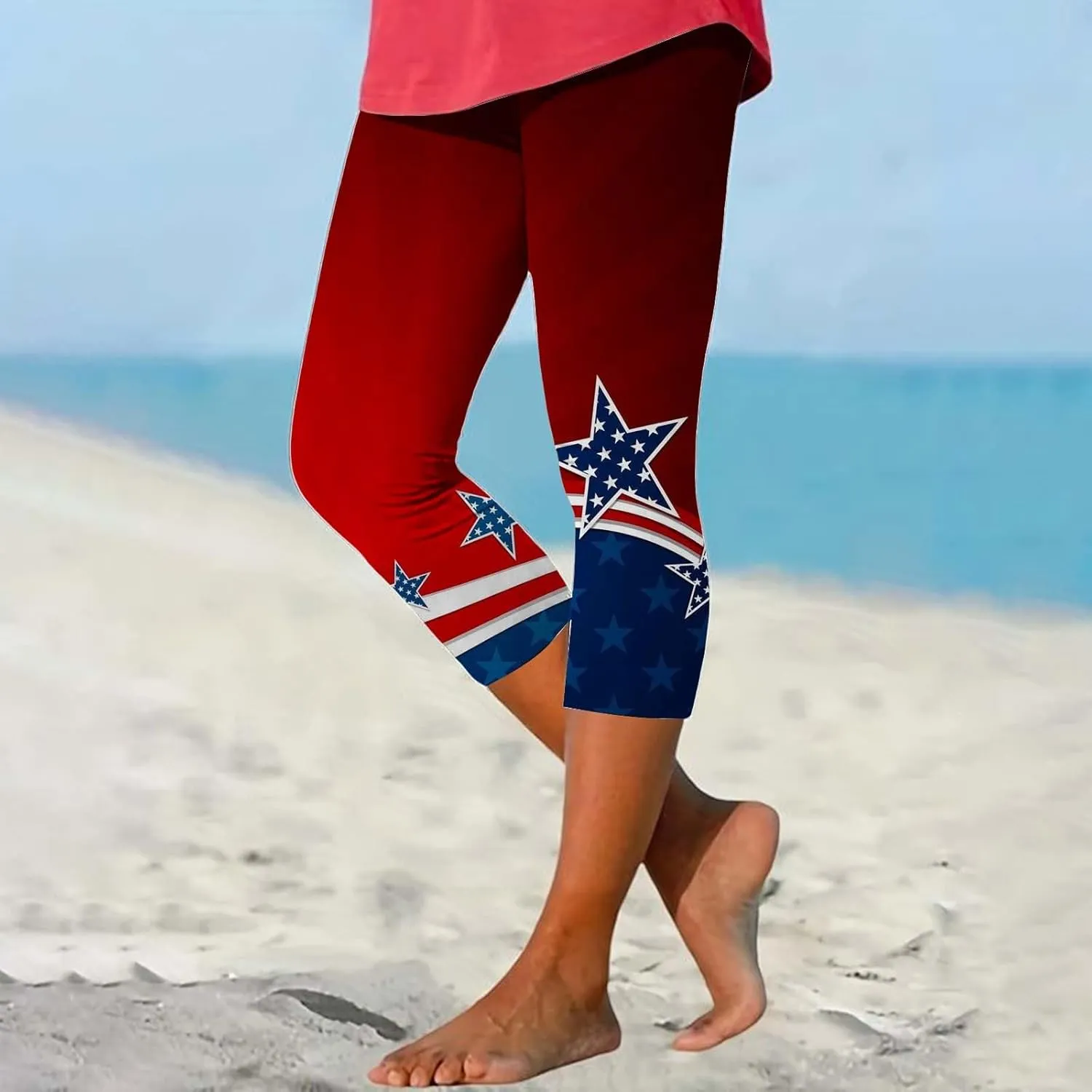Capri Leggings for Women 2024 Women Capris Leggings Classic American Flag Print Yoga Running Pants Soft Tights Capri