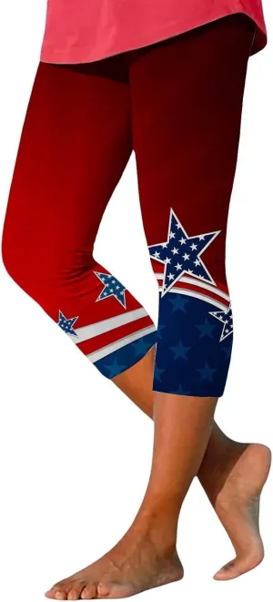 Capri Leggings for Women 2024 Women Capris Leggings Classic American Flag Print Yoga Running Pants Soft Tights Capri