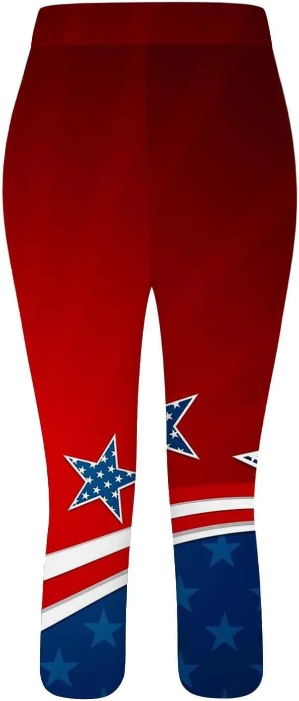 Capri Leggings for Women 2024 Women Capris Leggings Classic American Flag Print Yoga Running Pants Soft Tights Capri