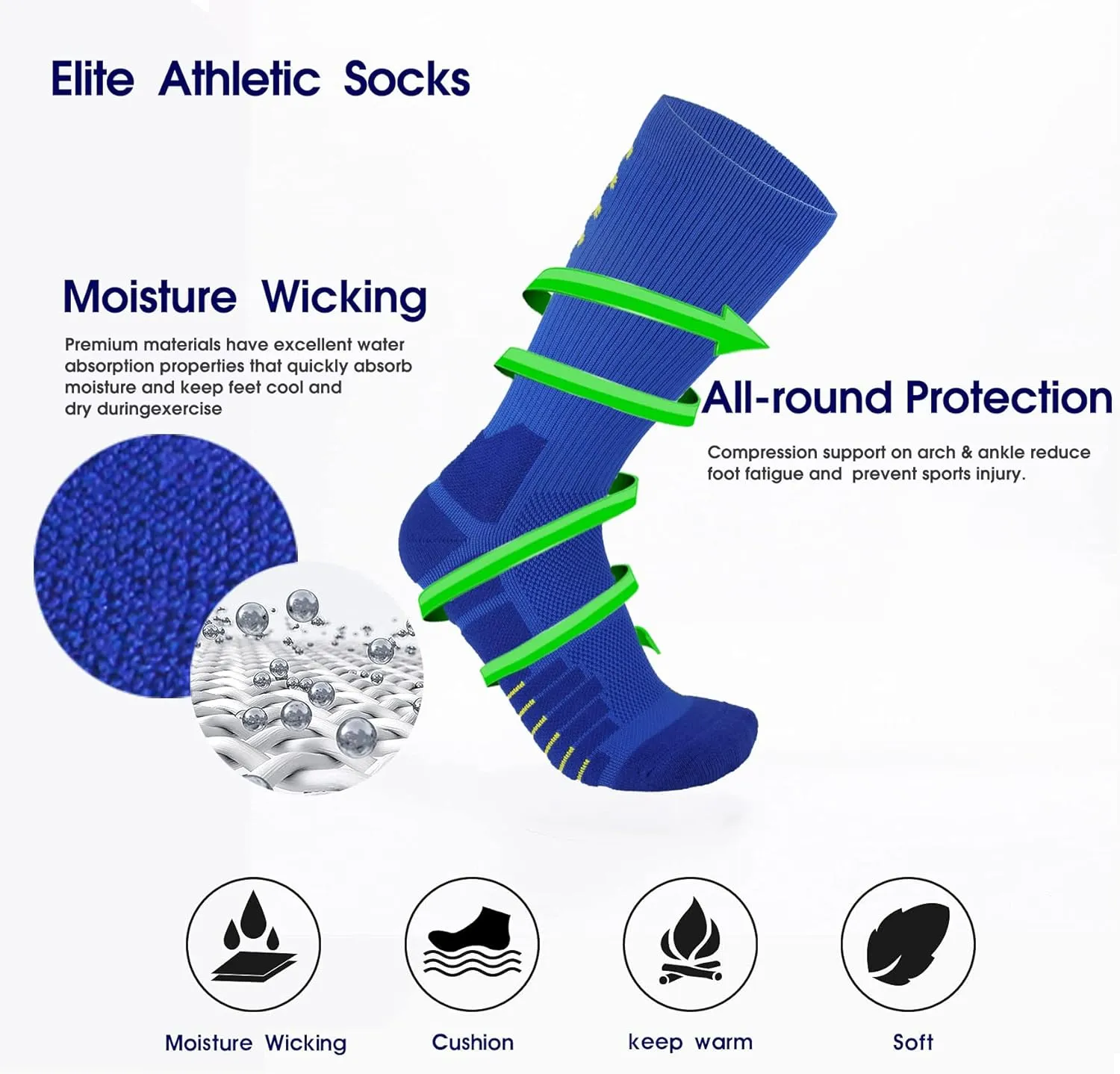 Elite Basketball Socks, Cushion Crew Athletic Sport Compression Socks for Men Women Youth