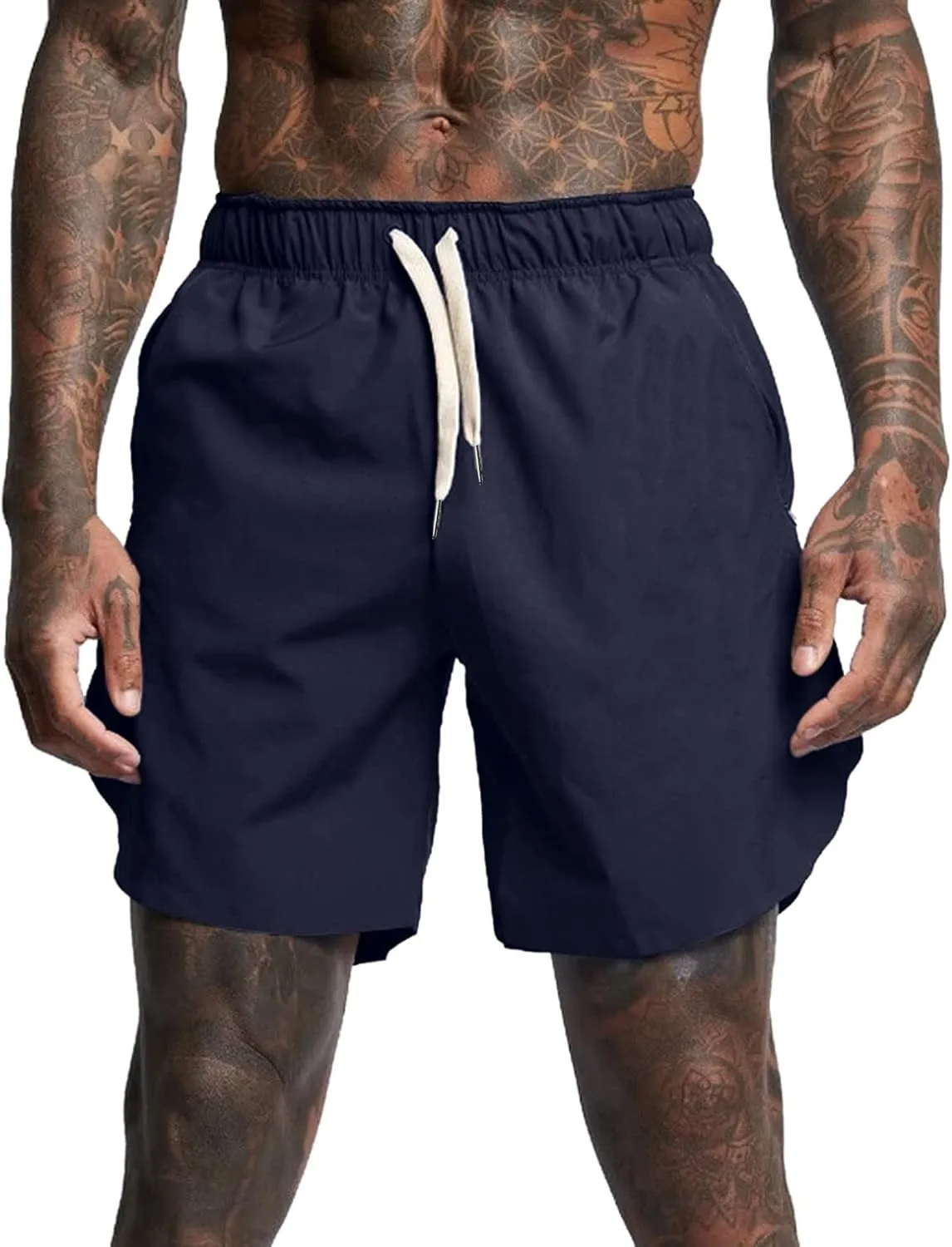 Gym Shorts Men, Men's Running Athletic Shorts 7" Workout Lightweight Elastic Waist Quick Dry Basketball Shorts with Pocket