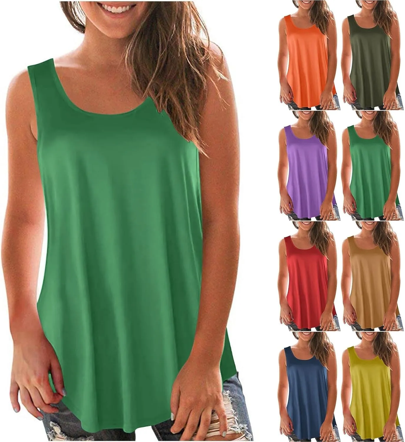 HGps8w Casual Tank Top for Women Basic Solid Loose Fit 2025 Summer Sleeveless Going Out Flowy Tunic Tee Shirts