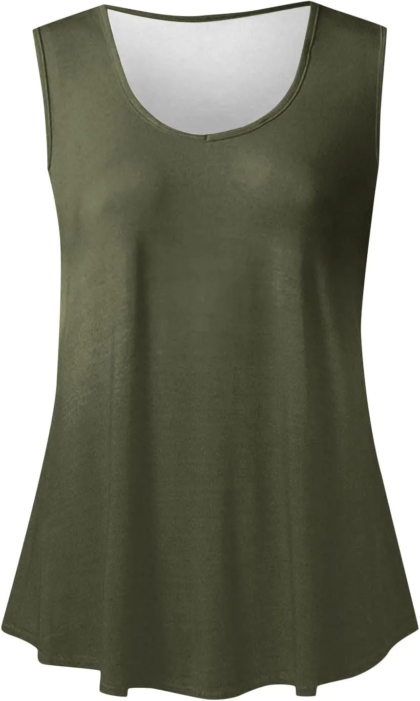 HGps8w Casual Tank Top for Women Basic Solid Loose Fit 2025 Summer Sleeveless Going Out Flowy Tunic Tee Shirts