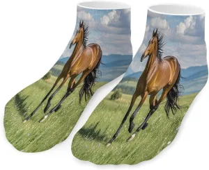 Horse Running in Field Socks Low Cut Ankle Short Sock Novelty Casual Invisible Liner Socks for Men Women