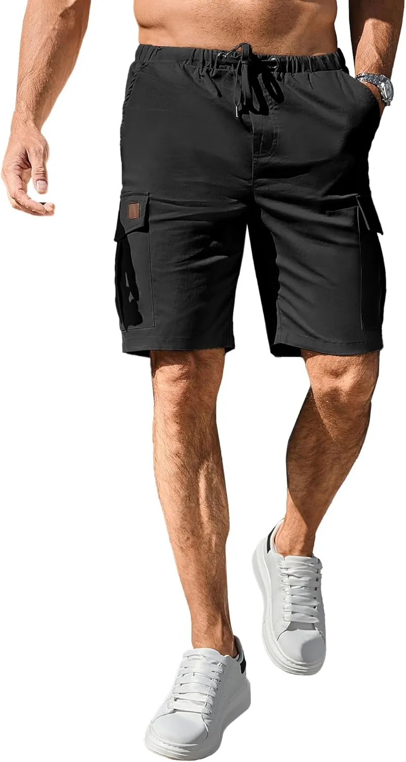 HOTake Men's Casual Cargo Jogger Shorts Drawstring Elastic Waist Summer Beach Shorts Athletic Stretch Short with 6 Pockets