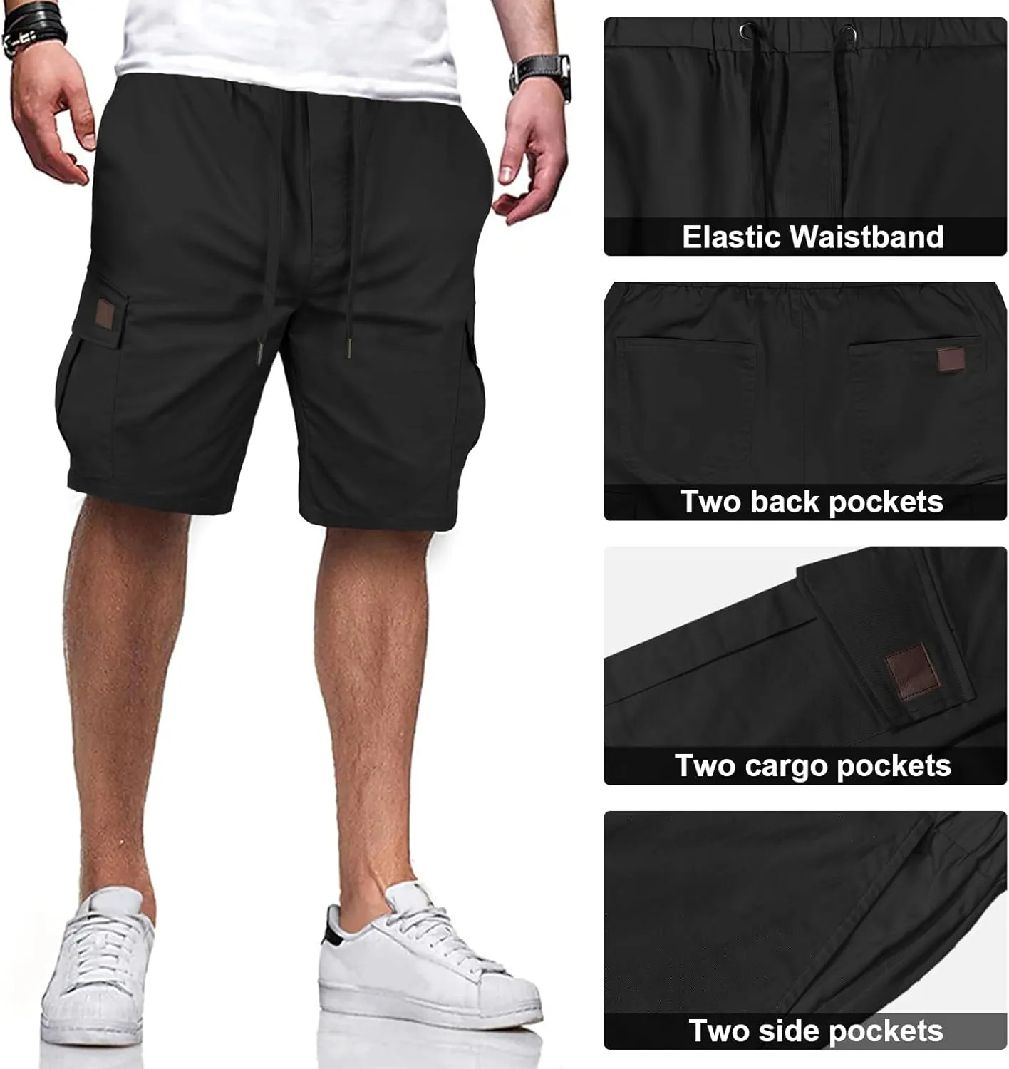 HOTake Men's Casual Cargo Jogger Shorts Drawstring Elastic Waist Summer Beach Shorts Athletic Stretch Short with 6 Pockets