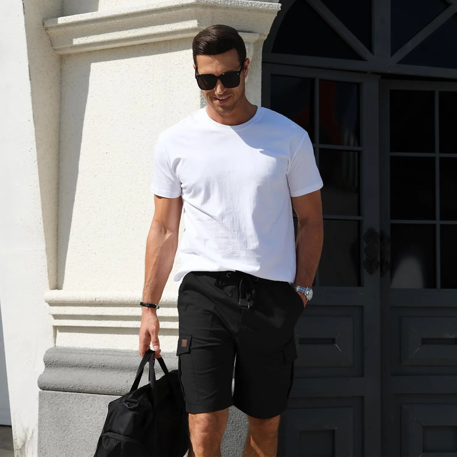 HOTake Men's Casual Cargo Jogger Shorts Drawstring Elastic Waist Summer Beach Shorts Athletic Stretch Short with 6 Pockets