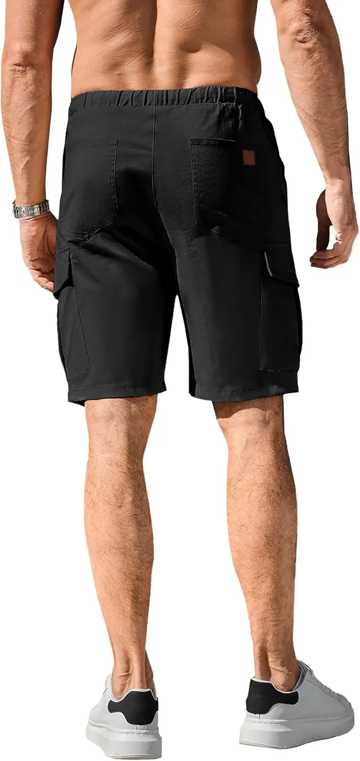 HOTake Men's Casual Cargo Jogger Shorts Drawstring Elastic Waist Summer Beach Shorts Athletic Stretch Short with 6 Pockets