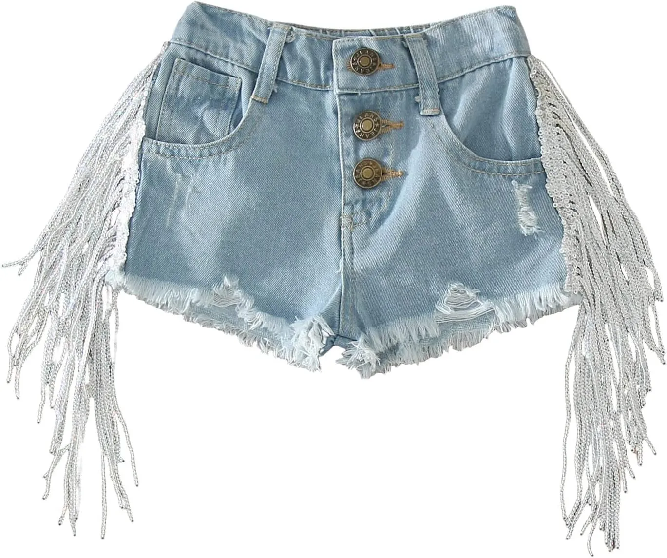 Infant Baby Girls Tassel Denim Shorts Toddler Wide Leg Ripped Short Jeans Fashion Outwear Bottoms with Button