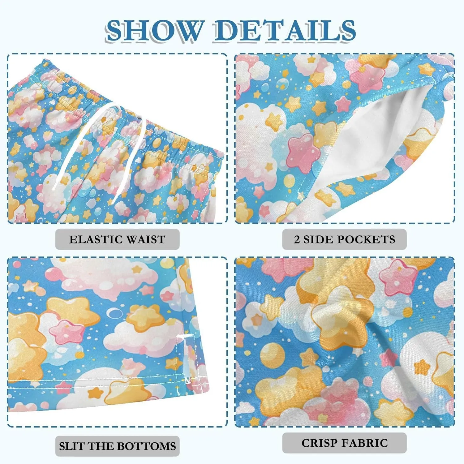 JUNZAN Cute Stars with Clouds Athletic Shorts Boys with Pockets Soccer Short Pants Youth Boy Basketball Shorts