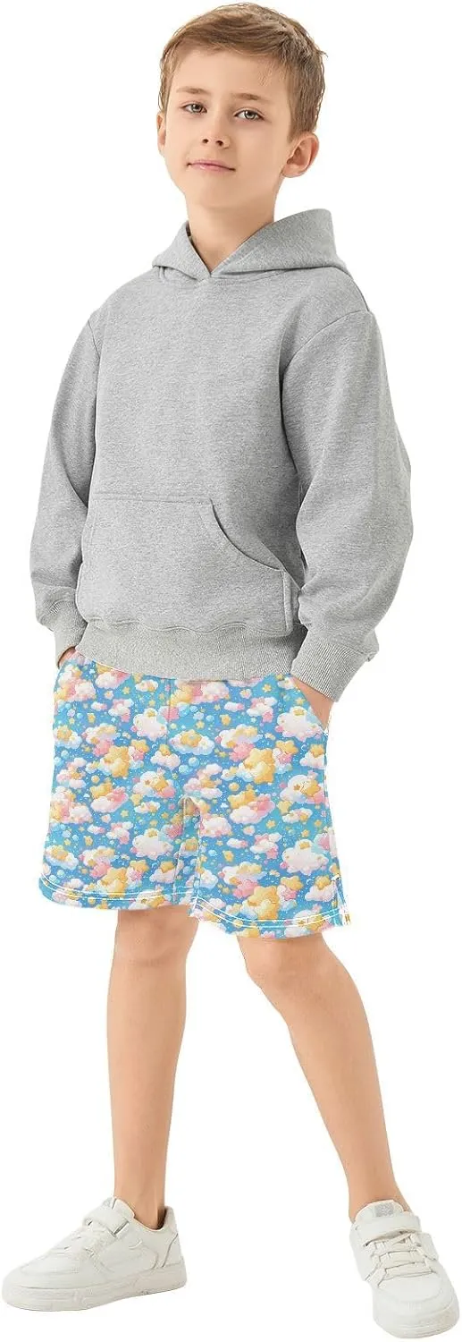 JUNZAN Cute Stars with Clouds Athletic Shorts Boys with Pockets Soccer Short Pants Youth Boy Basketball Shorts