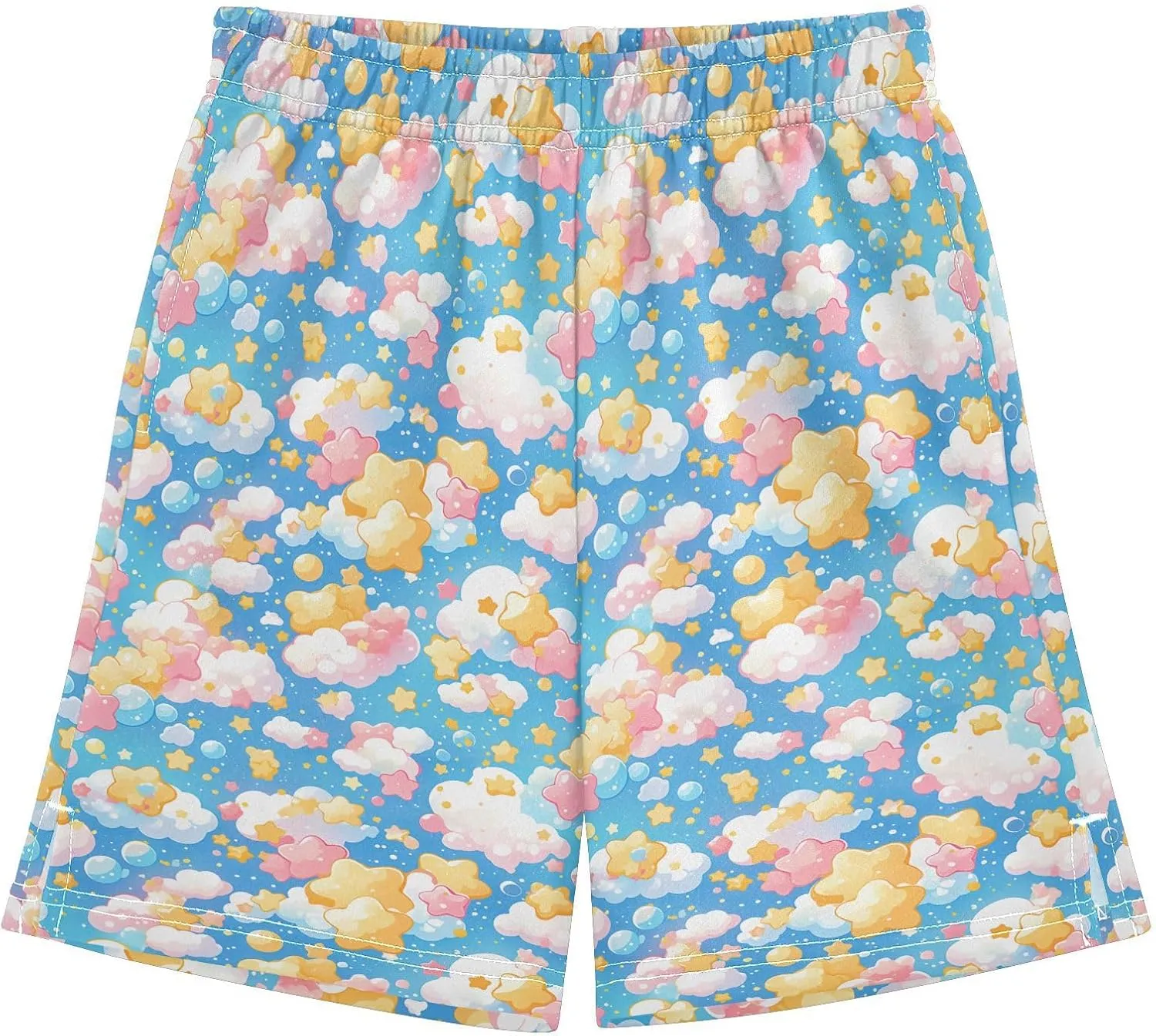 JUNZAN Cute Stars with Clouds Athletic Shorts Boys with Pockets Soccer Short Pants Youth Boy Basketball Shorts