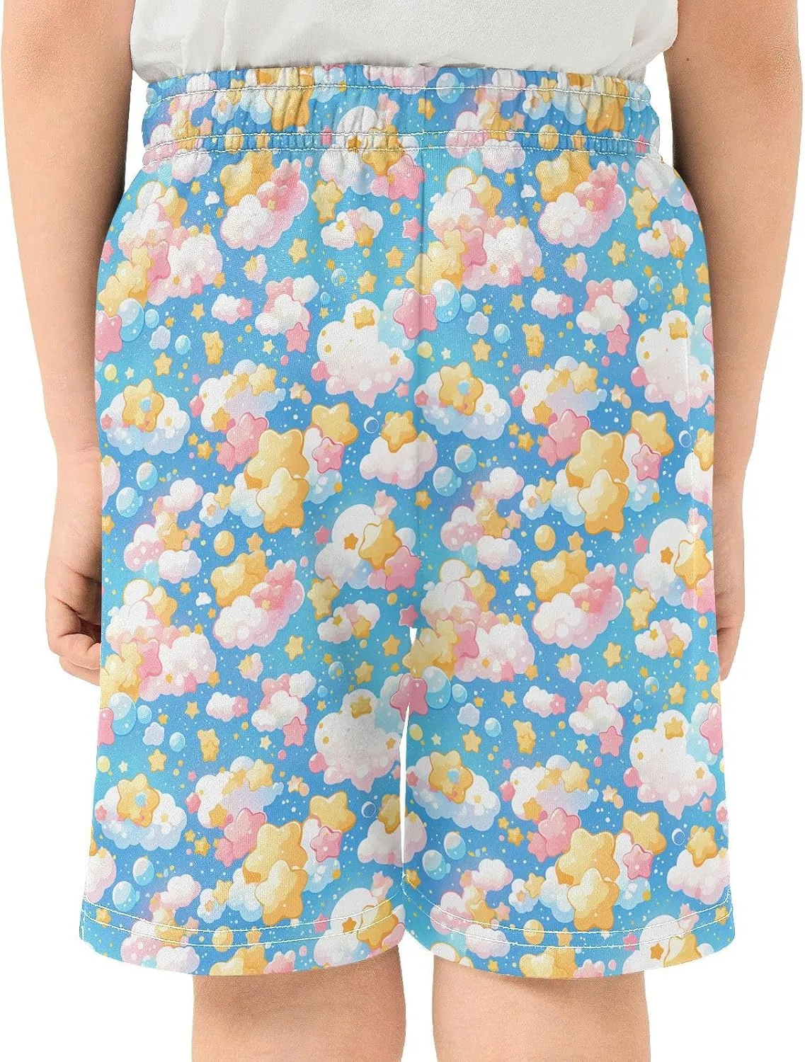 JUNZAN Cute Stars with Clouds Athletic Shorts Boys with Pockets Soccer Short Pants Youth Boy Basketball Shorts