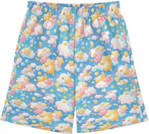 JUNZAN Cute Stars with Clouds Athletic Shorts Boys with Pockets Soccer Short Pants Youth Boy Basketball Shorts