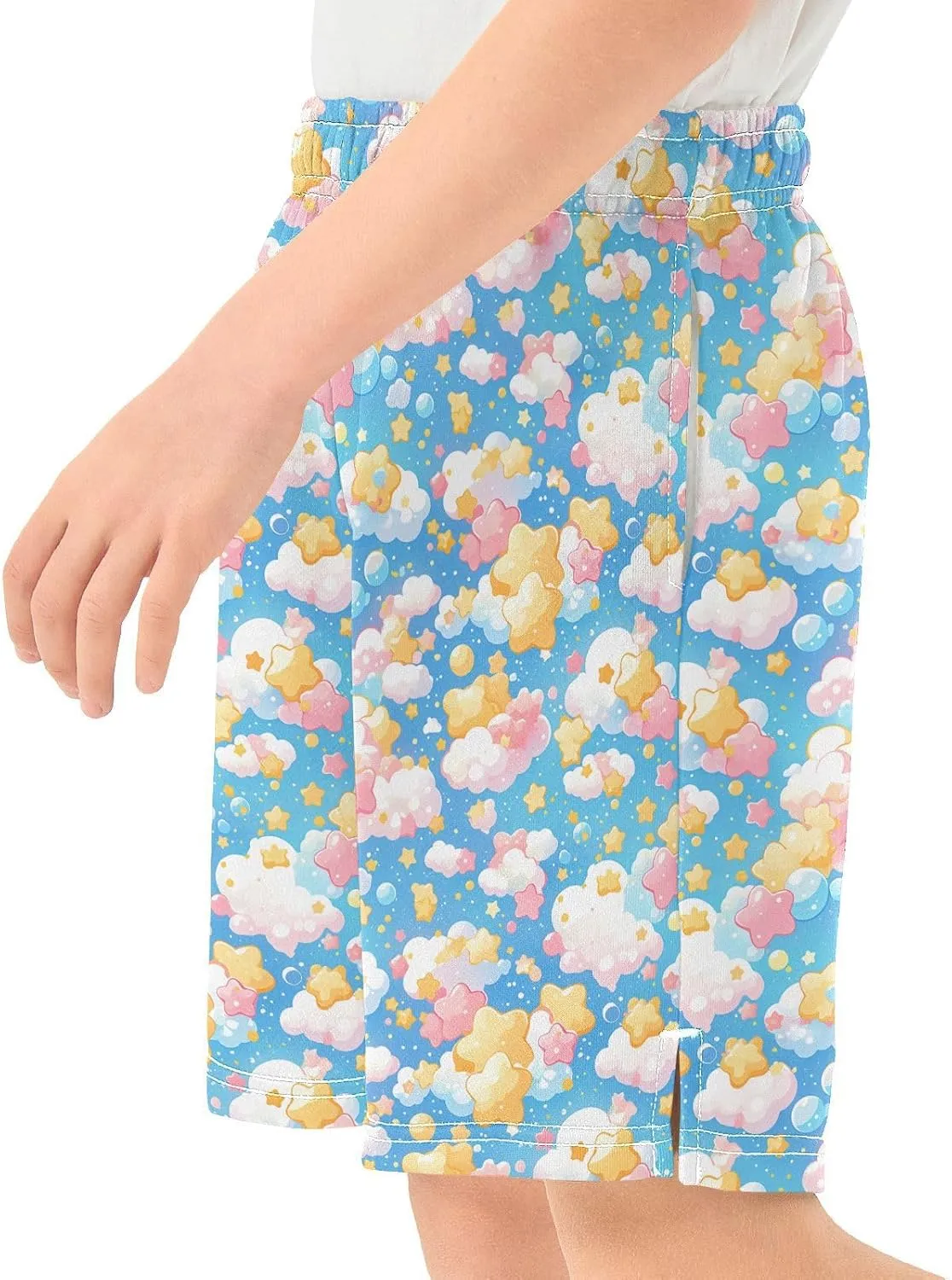 JUNZAN Cute Stars with Clouds Athletic Shorts Boys with Pockets Soccer Short Pants Youth Boy Basketball Shorts