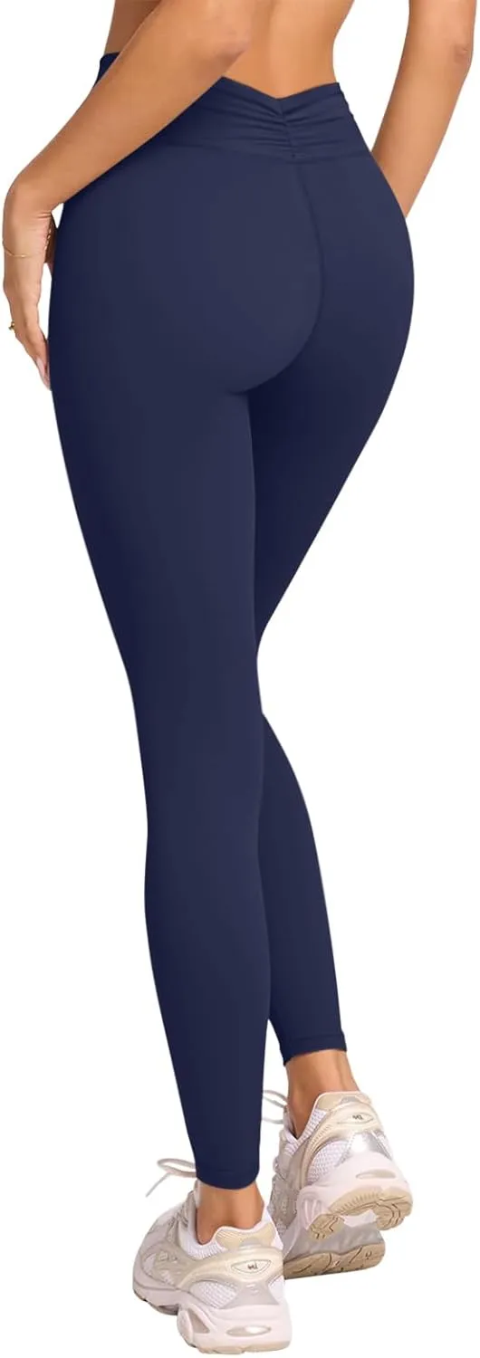LASLULU V-High Waisted Workout Leggings for Women 28" Gathered Buttery Soft Compression Leggings Yoga Workout Pants