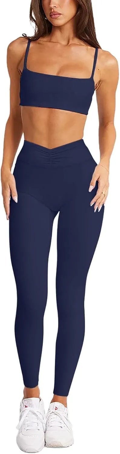 LASLULU V-High Waisted Workout Leggings for Women 28" Gathered Buttery Soft Compression Leggings Yoga Workout Pants