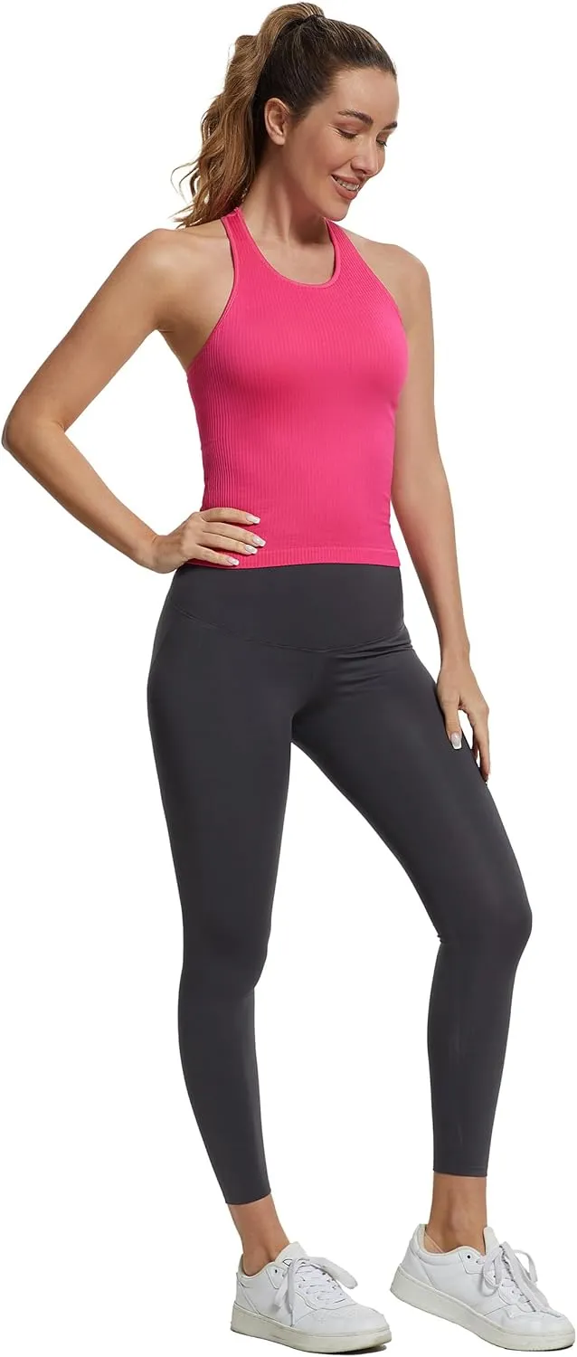 MathCat Workout Tank Tops for Women with Built in Bra,Ribbed Racerback Crop Tank Top,Workout Tops for Women Slim Fit