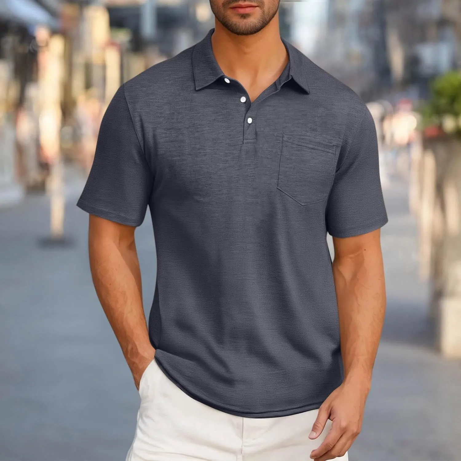 Mens Summer Shirts Casual Short Sleeve Performance Golf T-Shirt Basic 3 Button Up Collared Tee Tops with Pocket
