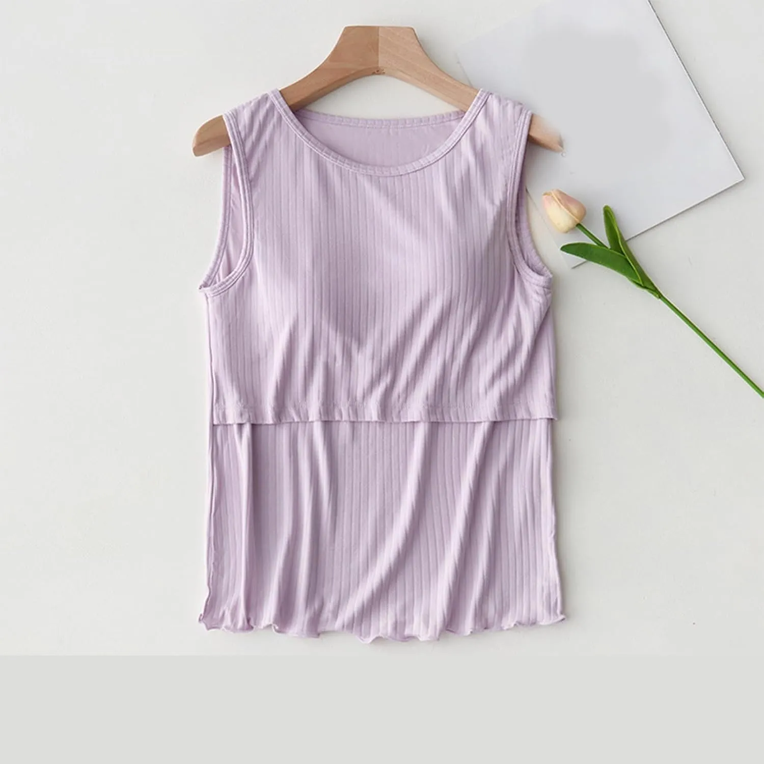 Women Cotton Maternity Nursing Tank Top Summer Bin in Bra Sleeveless Breastfeeding Shirt Cozy Crop Pregnancy Clothes