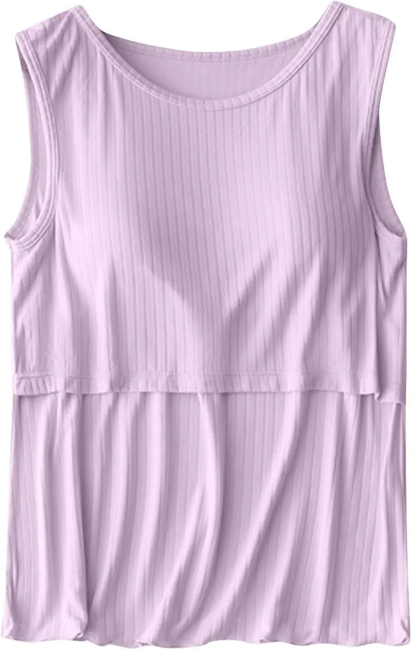 Women Cotton Maternity Nursing Tank Top Summer Bin in Bra Sleeveless Breastfeeding Shirt Cozy Crop Pregnancy Clothes