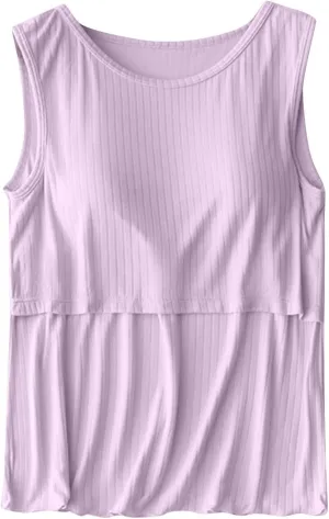 Women Cotton Maternity Nursing Tank Top Summer Bin in Bra Sleeveless Breastfeeding Shirt Cozy Crop Pregnancy Clothes
