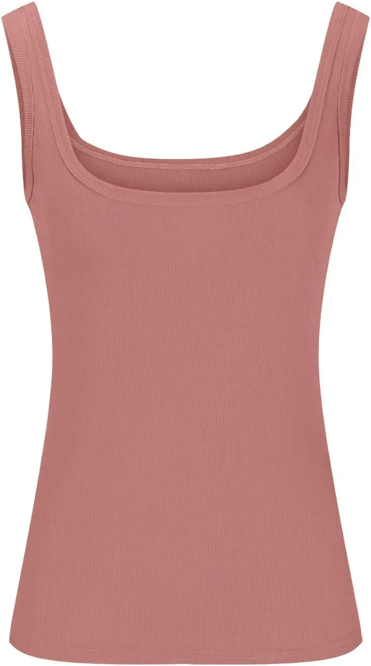 Women Sexy Square Neck Tank Tops Basic Ribbed Knit Sleeveless Shirts Summer Casual Slim Fit Yoga Workout Cami Tees