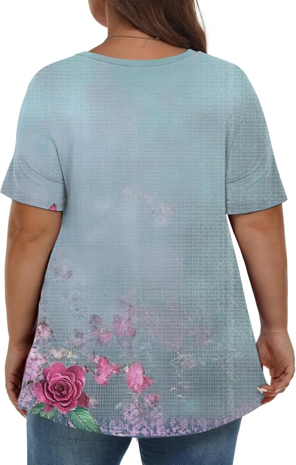 Womens Plus Size V Neck T Shirts 2025 Summer Short Sleeve Tee Blouses Casual Loose Fit Cotton Tunic Tops Floral Print