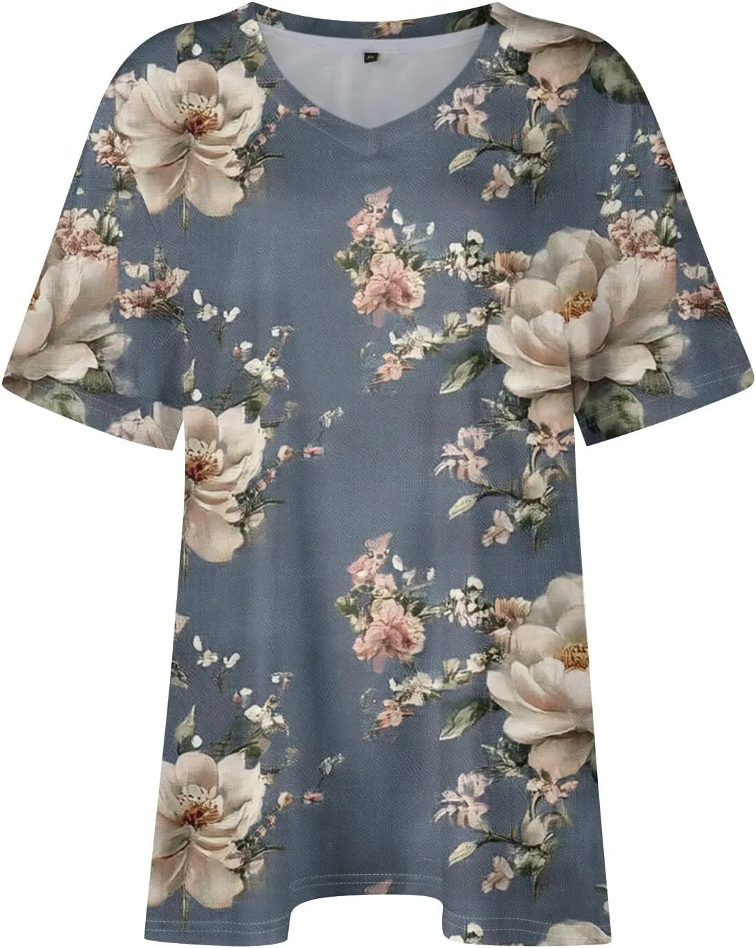 Womens Plus Size V Neck T Shirts 2025 Summer Short Sleeve Tee Blouses Casual Loose Fit Cotton Tunic Tops Floral Print