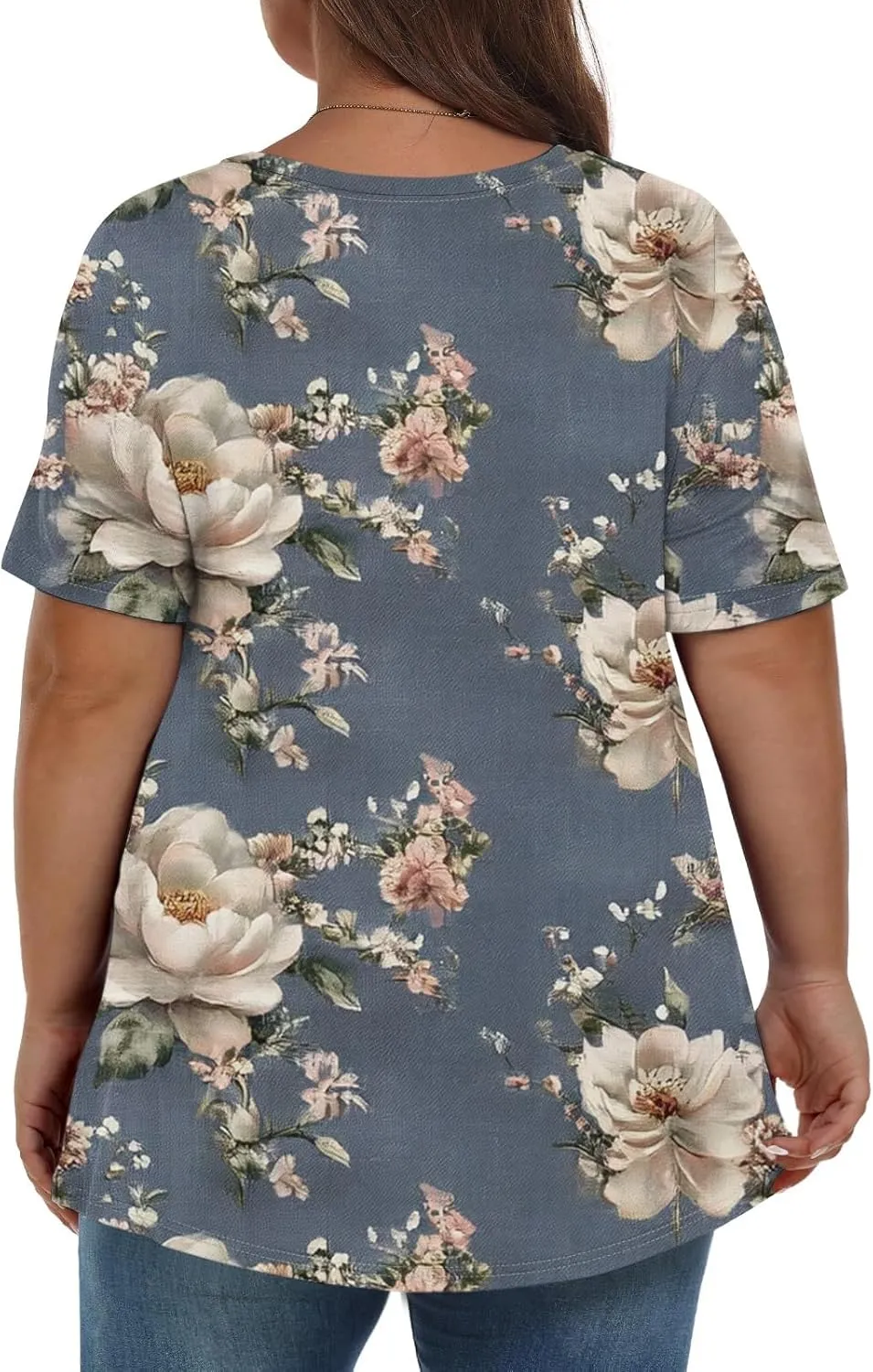 Womens Plus Size V Neck T Shirts 2025 Summer Short Sleeve Tee Blouses Casual Loose Fit Cotton Tunic Tops Floral Print