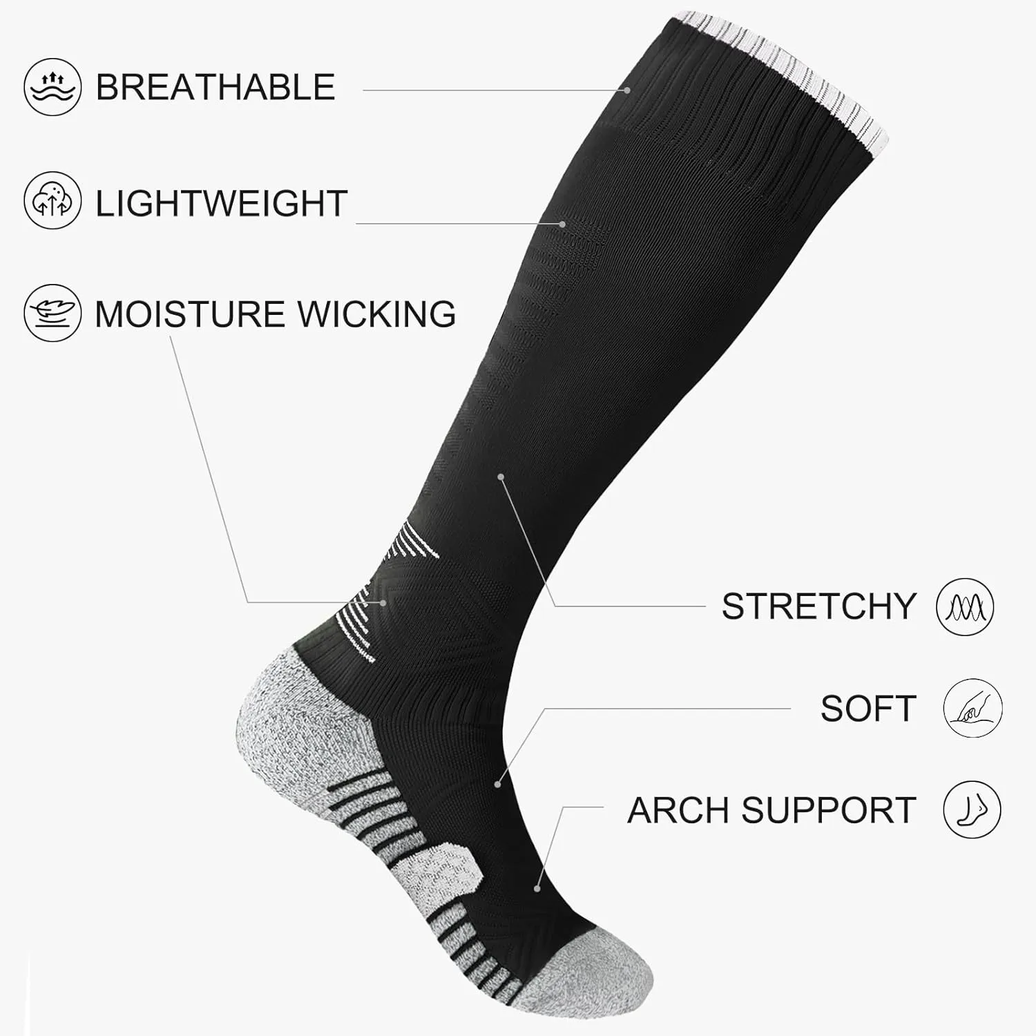 YAGAXI Men's Baseball Soccer Softball Knee-High Socks - 2 Pairs Compression Multi-sport Tube Athletic Socks for Youth & Adult